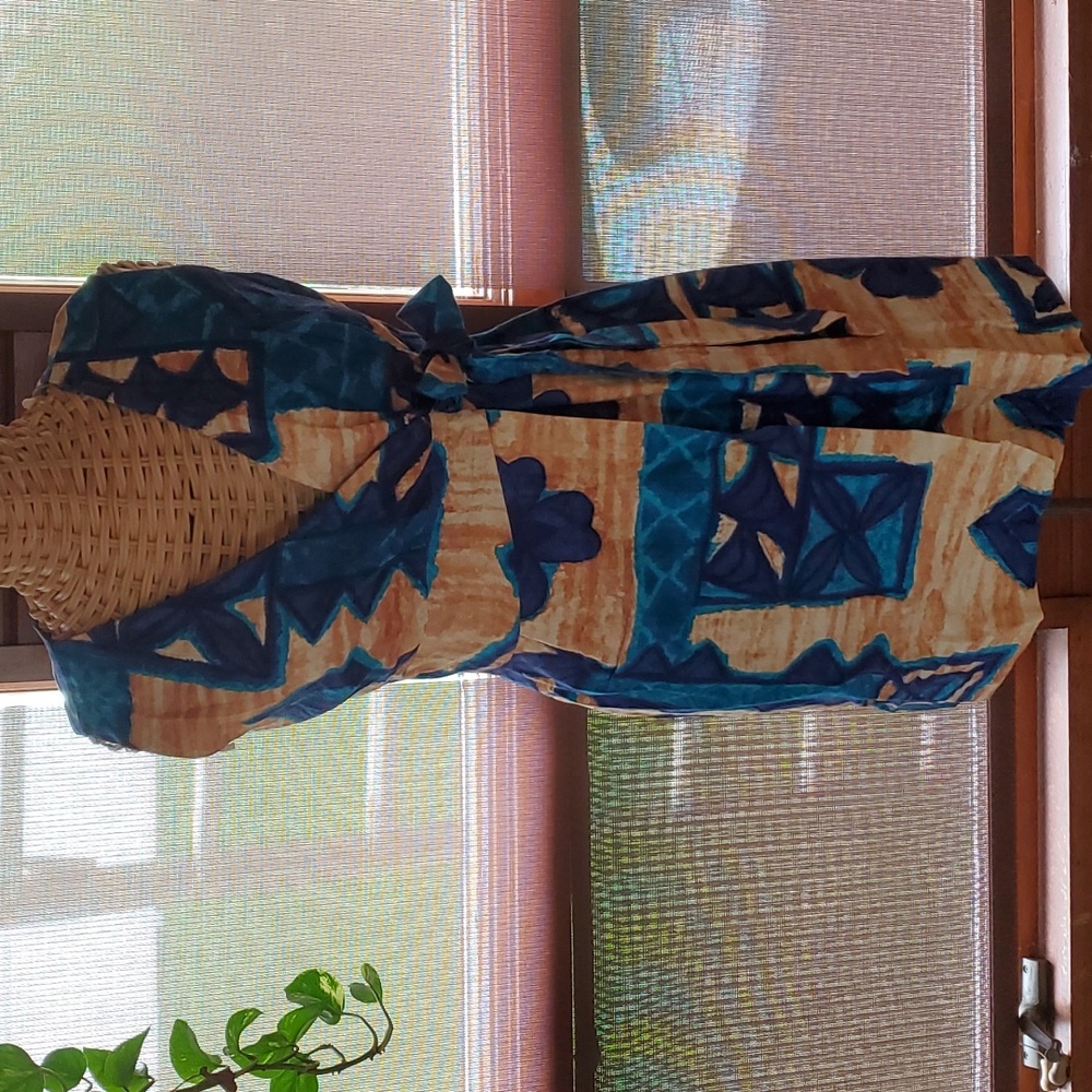Vintage Hawaiian barkcloth wrap dress